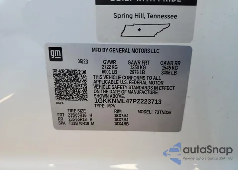 2023 GMC Acadia Slt from USA, damaged, VIN 1GKKNML47PZ223713